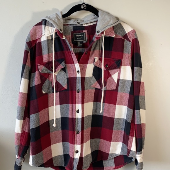 Forever 21 Tops - Forever 21 Plaid Flannel Shirt With Detachable Hood, Size S